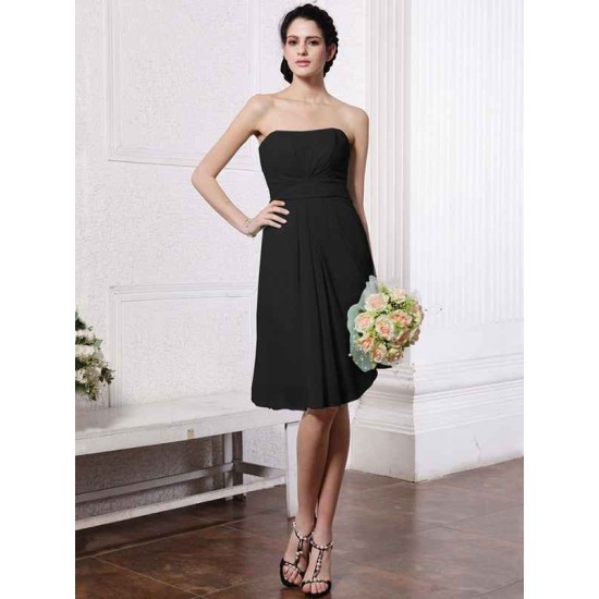 Charming Strapless Sleeveless Pleats Short Chiffon Bridesmaid Dresses