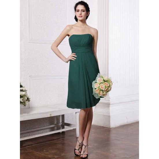 Charming Strapless Sleeveless Pleats Short Chiffon Bridesmaid Dresses