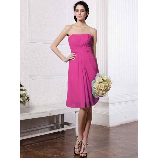 Charming Strapless Sleeveless Pleats Short Chiffon Bridesmaid Dresses