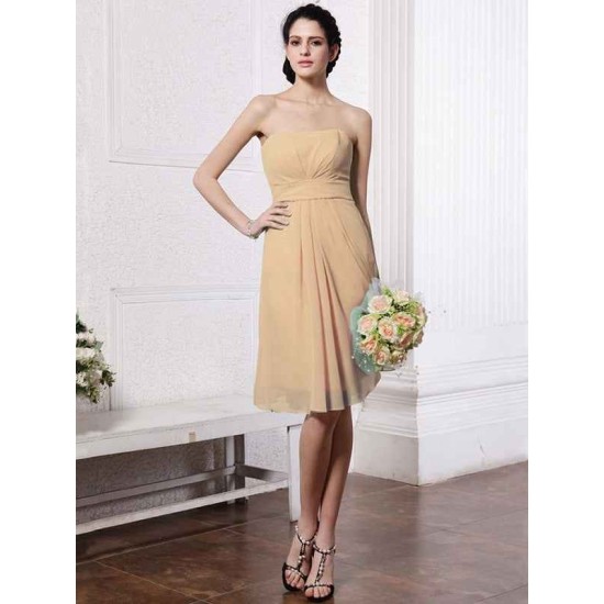 Charming Strapless Sleeveless Pleats Short Chiffon Bridesmaid Dresses