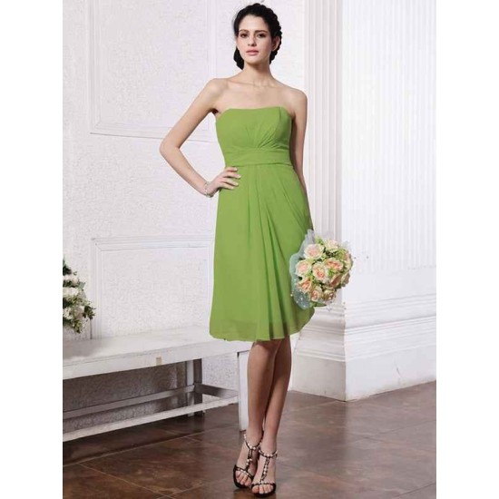 Charming Strapless Sleeveless Pleats Short Chiffon Bridesmaid Dresses