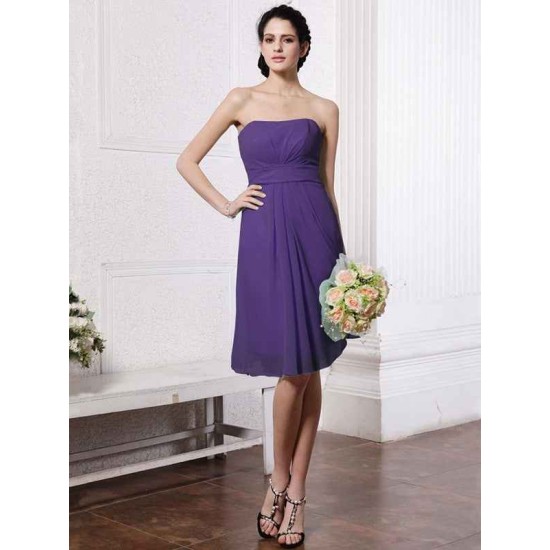 Charming Strapless Sleeveless Pleats Short Chiffon Bridesmaid Dresses