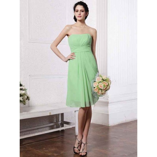 Charming Strapless Sleeveless Pleats Short Chiffon Bridesmaid Dresses