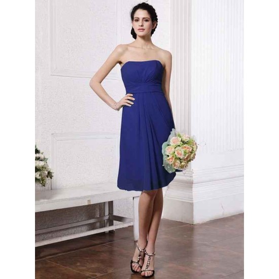 Charming Strapless Sleeveless Pleats Short Chiffon Bridesmaid Dresses