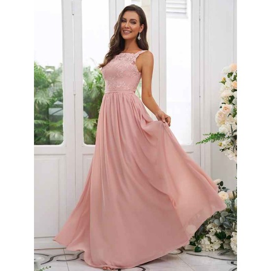 Amazing Chiffon Applique Square Sleeveless Bridesmaid Dresses