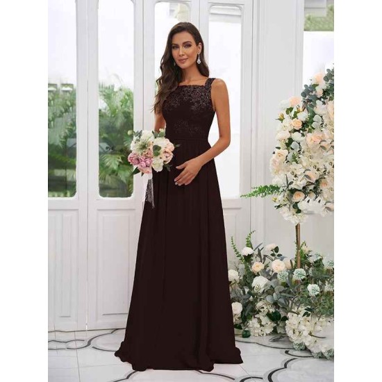 Amazing Chiffon Applique Square Sleeveless Bridesmaid Dresses