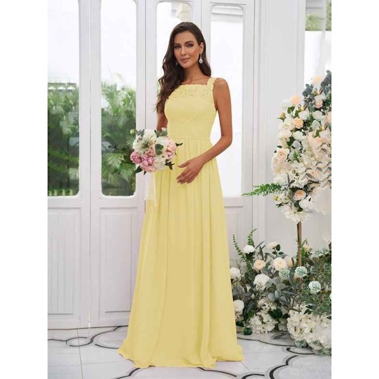 Amazing Chiffon Applique Square Sleeveless Bridesmaid Dresses