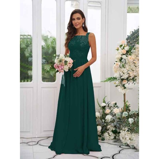Amazing Chiffon Applique Square Sleeveless Bridesmaid Dresses