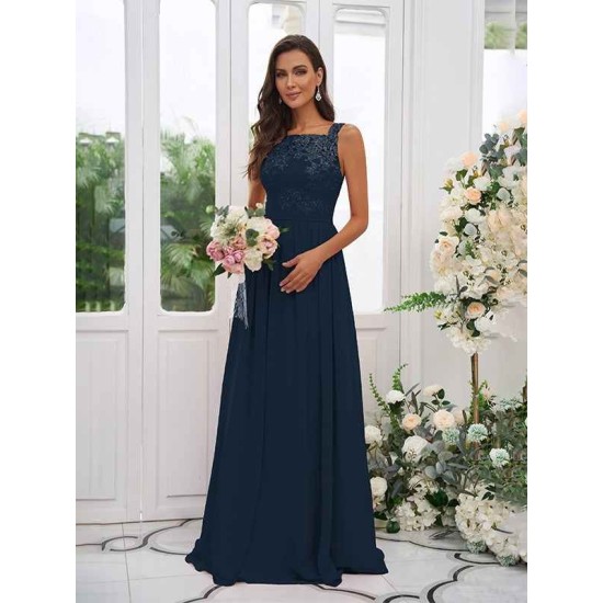 Amazing Chiffon Applique Square Sleeveless Bridesmaid Dresses