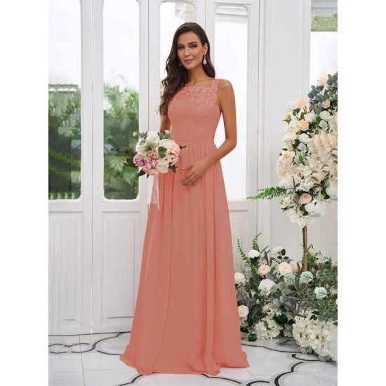 Amazing Chiffon Applique Square Sleeveless Bridesmaid Dresses