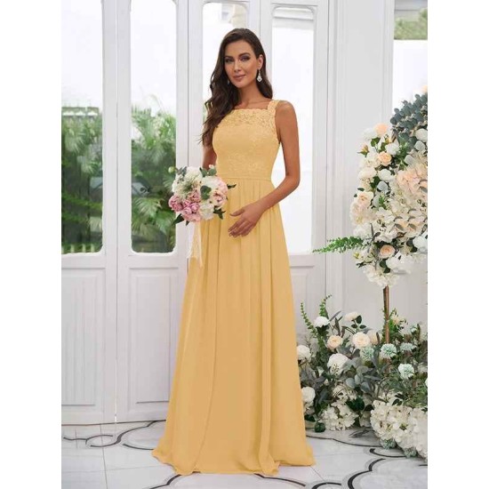 Amazing Chiffon Applique Square Sleeveless Bridesmaid Dresses