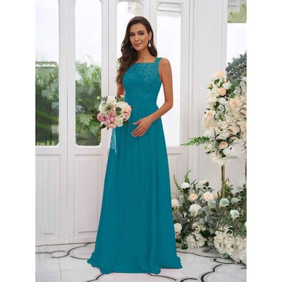 Amazing Chiffon Applique Square Sleeveless Bridesmaid Dresses