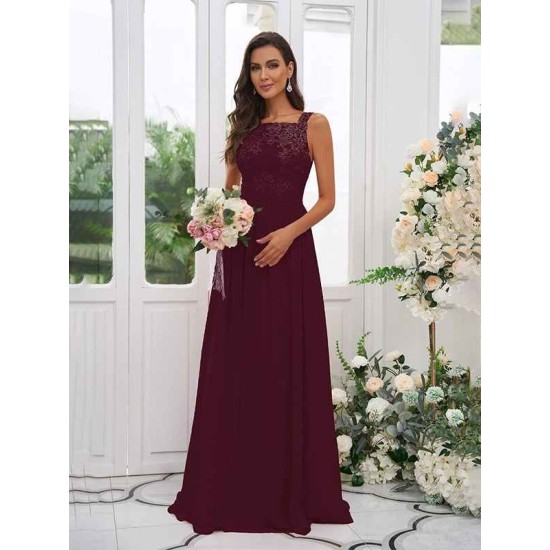Amazing Chiffon Applique Square Sleeveless Bridesmaid Dresses