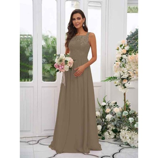 Amazing Chiffon Applique Square Sleeveless Bridesmaid Dresses