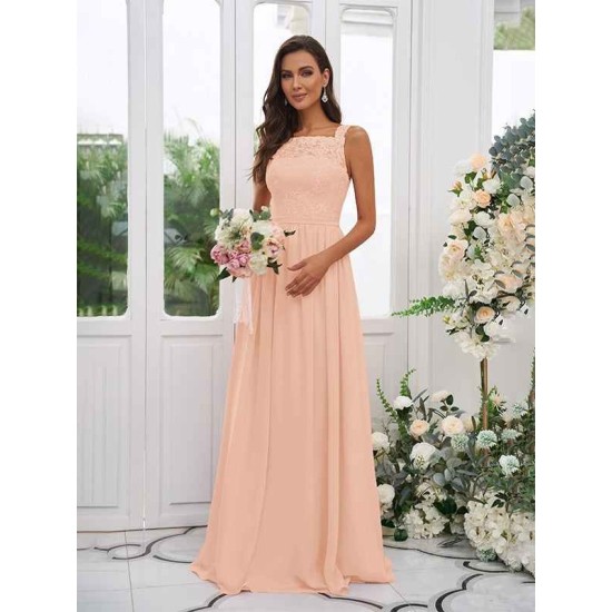 Amazing Chiffon Applique Square Sleeveless Bridesmaid Dresses