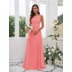 Amazing Chiffon Applique Square Sleeveless Bridesmaid Dresses