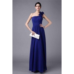Classy Sleeveless One Shoulders Pleats Long Chiffon Bridesmaid Dresses