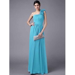 Classy Sleeveless One Shoulders Pleats Long Chiffon Bridesmaid Dresses