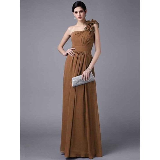 Classy Sleeveless One Shoulders Pleats Long Chiffon Bridesmaid Dresses