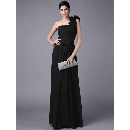 Classy Sleeveless One Shoulders Pleats Long Chiffon Bridesmaid Dresses