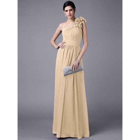 Classy Sleeveless One Shoulders Pleats Long Chiffon Bridesmaid Dresses
