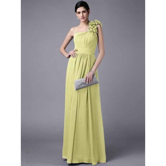 Classy Sleeveless One Shoulders Pleats Long Chiffon Bridesmaid Dresses