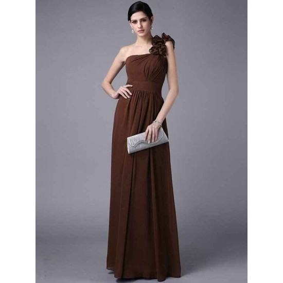Classy Sleeveless One Shoulders Pleats Long Chiffon Bridesmaid Dresses