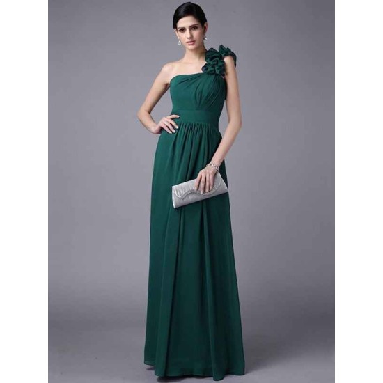 Classy Sleeveless One Shoulders Pleats Long Chiffon Bridesmaid Dresses