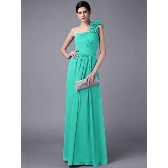 Classy Sleeveless One Shoulders Pleats Long Chiffon Bridesmaid Dresses