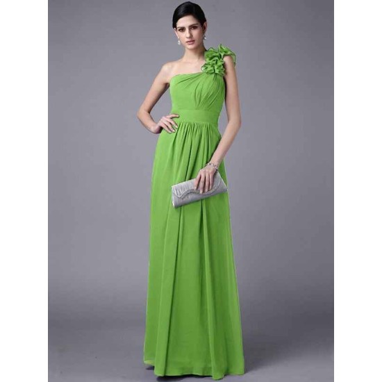 Classy Sleeveless One Shoulders Pleats Long Chiffon Bridesmaid Dresses