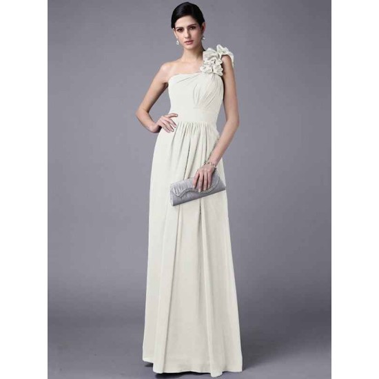 Classy Sleeveless One Shoulders Pleats Long Chiffon Bridesmaid Dresses