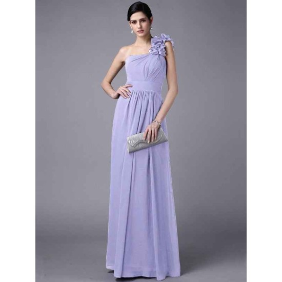 Classy Sleeveless One Shoulders Pleats Long Chiffon Bridesmaid Dresses