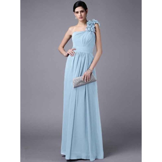 Classy Sleeveless One Shoulders Pleats Long Chiffon Bridesmaid Dresses