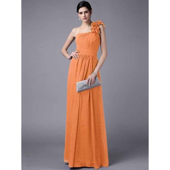 Classy Sleeveless One Shoulders Pleats Long Chiffon Bridesmaid Dresses