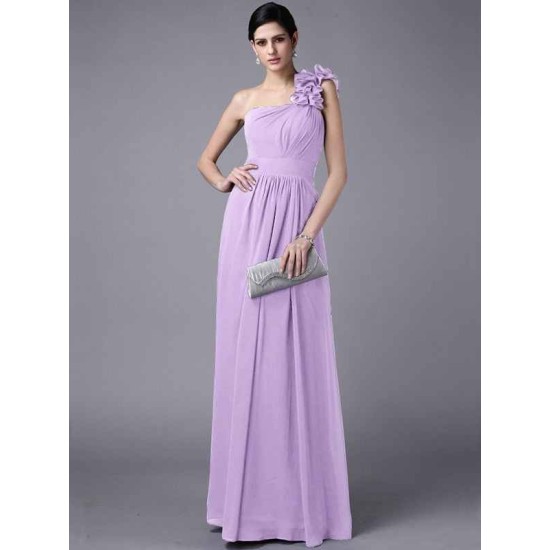Classy Sleeveless One Shoulders Pleats Long Chiffon Bridesmaid Dresses