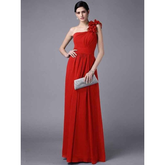 Classy Sleeveless One Shoulders Pleats Long Chiffon Bridesmaid Dresses