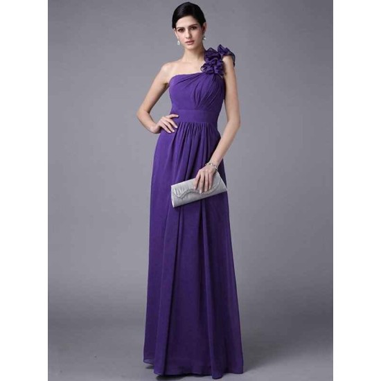 Classy Sleeveless One Shoulders Pleats Long Chiffon Bridesmaid Dresses