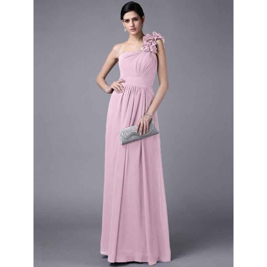 Classy Sleeveless One Shoulders Pleats Long Chiffon Bridesmaid Dresses