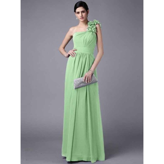 Classy Sleeveless One Shoulders Pleats Long Chiffon Bridesmaid Dresses
