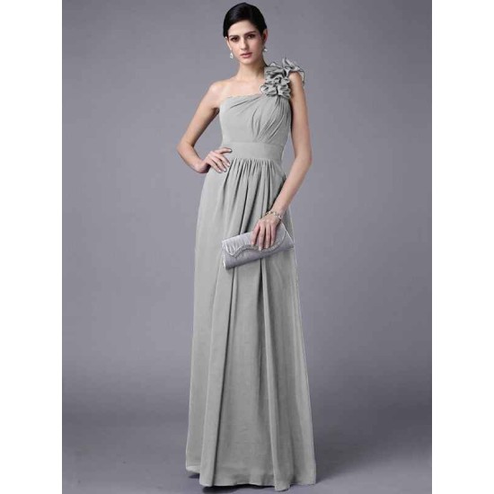 Classy Sleeveless One Shoulders Pleats Long Chiffon Bridesmaid Dresses