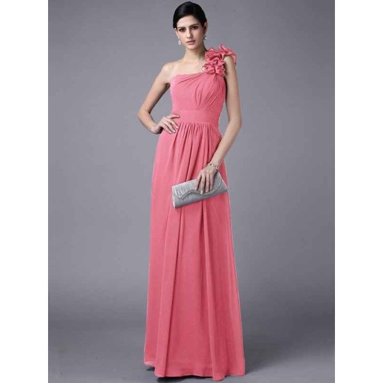 Classy Sleeveless One Shoulders Pleats Long Chiffon Bridesmaid Dresses