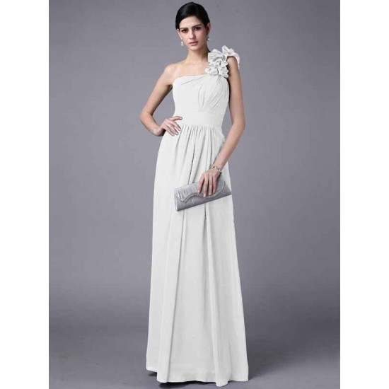 Classy Sleeveless One Shoulders Pleats Long Chiffon Bridesmaid Dresses