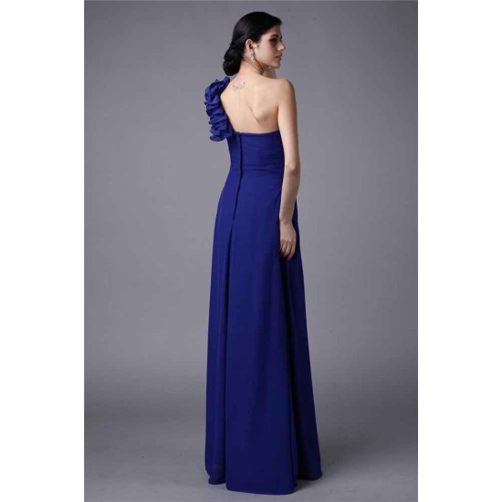 Classy Sleeveless One Shoulders Pleats Long Chiffon Bridesmaid Dresses