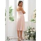 Beautiful Ruched Spaghetti Straps Sleeveless Tea-Length Bridesmaid Dresses