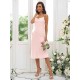 Beautiful Ruched Spaghetti Straps Sleeveless Tea-Length Bridesmaid Dresses