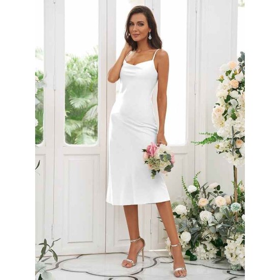 Beautiful Ruched Spaghetti Straps Sleeveless Tea-Length Bridesmaid Dresses
