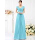 V-Neck Elegant Pleats Short Sleeves Long Chiffon Bridesmaid Dresses