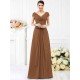 V-Neck Elegant Pleats Short Sleeves Long Chiffon Bridesmaid Dresses