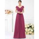 V-Neck Elegant Pleats Short Sleeves Long Chiffon Bridesmaid Dresses