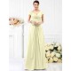 V-Neck Elegant Pleats Short Sleeves Long Chiffon Bridesmaid Dresses